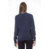 Elegante maglione blu con scollo a V e dettaglio a coste - L