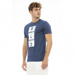 T-shirt chic in cotone blu con elegante stampa frontale - L