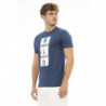 T-shirt chic in cotone blu con elegante stampa frontale - L