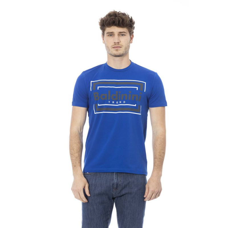 T-shirt chic in cotone blu con stampa frontale - L