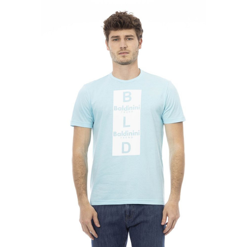 Elegante maglietta in cotone azzurro con stampa chic - L