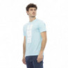 Elegante maglietta in cotone azzurro con stampa chic - XL