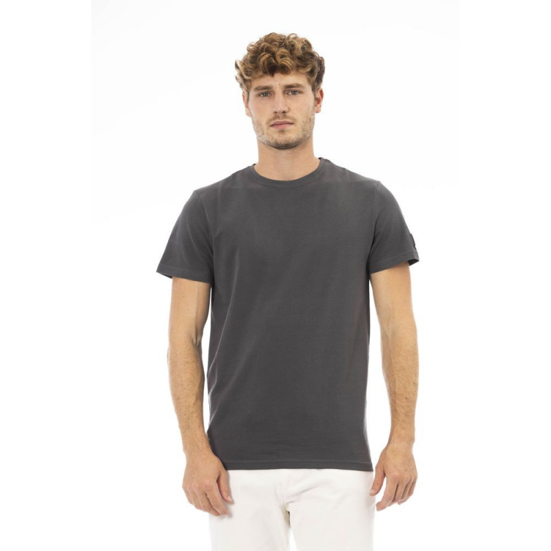 Elegante maglietta girocollo con monogramma grigio - XL