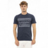 T-shirt elegante in cotone blu a maniche corte - L