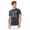 T-shirt elegante in cotone blu a maniche corte - L