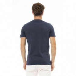T-shirt elegante in cotone blu a maniche corte - L