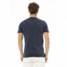T-shirt elegante in cotone blu a maniche corte - L