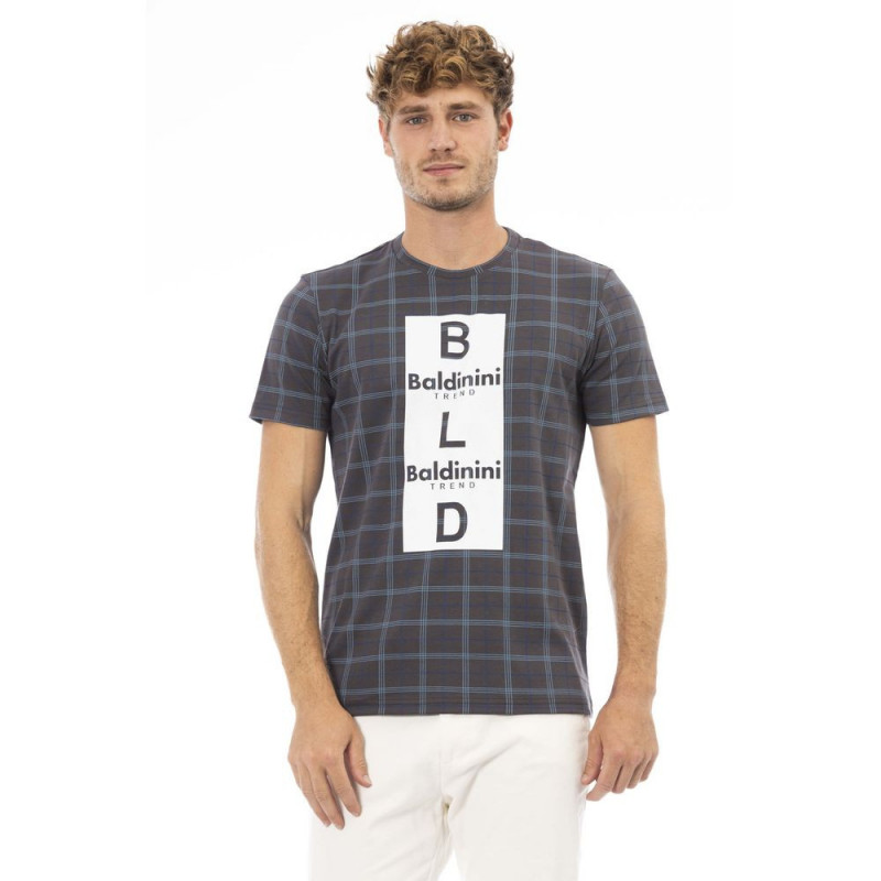 Sofisticata T-shirt in cotone grigio con stampa frontale - L