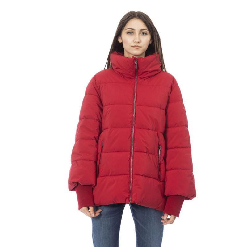 Elegante piumino cremisi con eleganti dettagli in metallo - 3XL