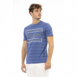 T-shirt chic in cotone blu con iconica stampa frontale - L