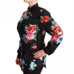 Top in polo con colletto con stampa floreale nera - IT42-M
