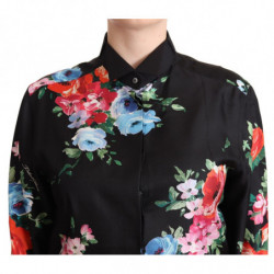 Top in polo con colletto con stampa floreale nera - IT42-M