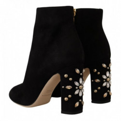 Scarpe stivali tacco cristallo pelle scamosciata nera - EU37/US6.5