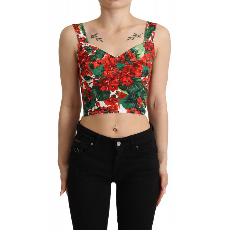 Top corto a cuore in viscosa con stampa geranio rosso - IT36 - XS