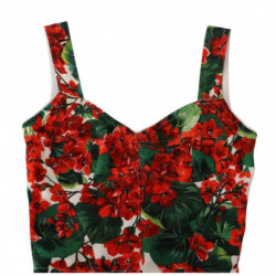 Top corto a cuore in viscosa con stampa geranio rosso - IT36 - XS