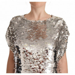 Mini abito trapezio maniche corte poliestere paillettes argento - I