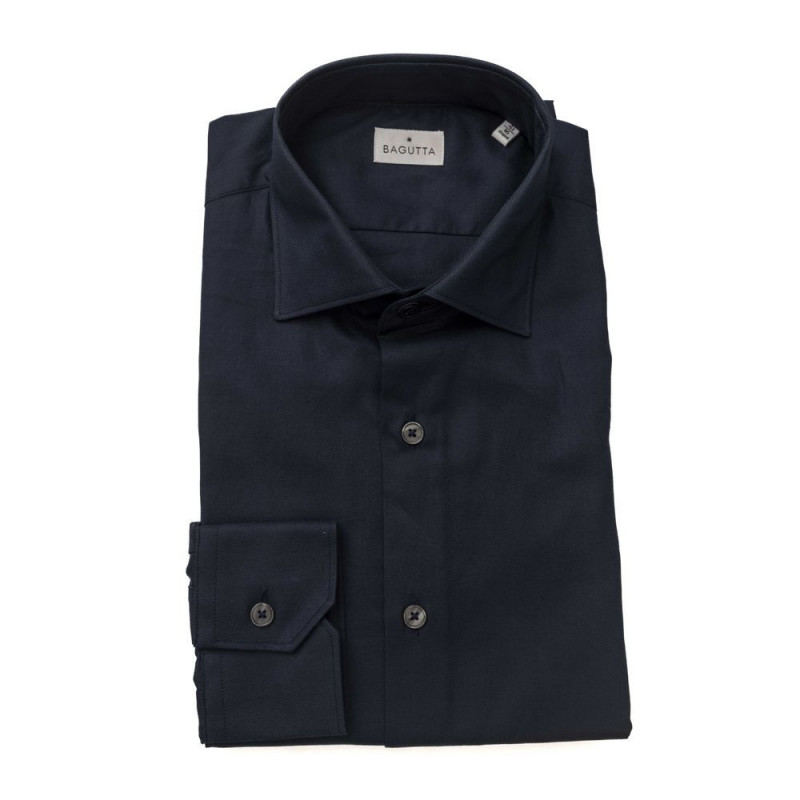 Bagutta Elegance: Camicia Blu In Cotone Collo Francese - 4XL