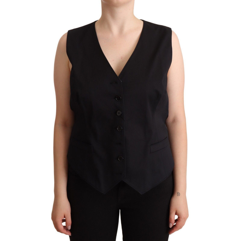 Top gilet senza maniche con bottoni neri - IT50-3XL