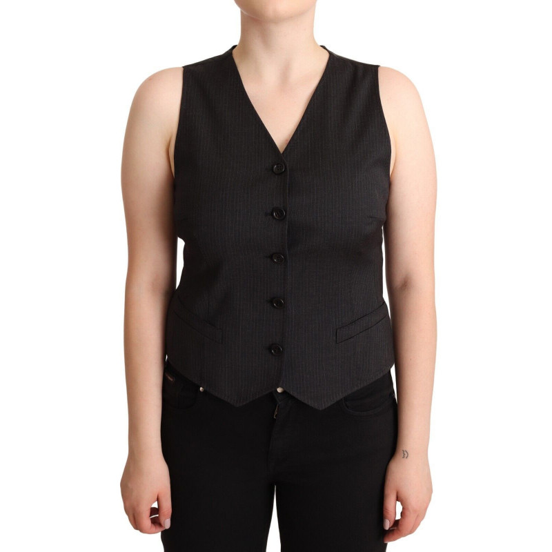 Top in viscosa con gilet senza maniche abbottonato nero - IT42-M