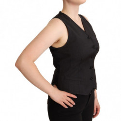 Top in viscosa con gilet senza maniche abbottonato nero - IT42-M