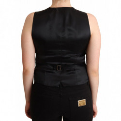 Top in viscosa con gilet senza maniche abbottonato nero - IT42-M