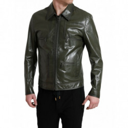 Giacca da motociclista zip intera colletto pelle verde - IT50 - L