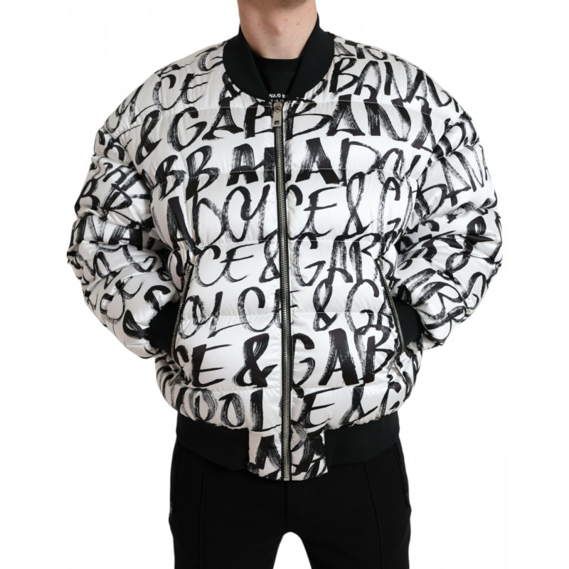 Giubbotto bomber con zip intera imbottito con logo bianco - IT50 - L