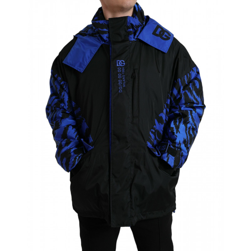 Giacca a vento con cappuccio blu nero - IT58 - XXL