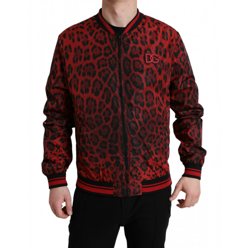 Giubbotto bomber in nylon leopardato rosso con zip intera - IT54 - XL