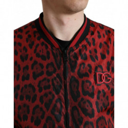 Giubbotto bomber in nylon leopardato rosso con zip intera - IT54 - XL