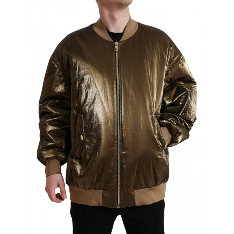 Bomber da uomo con zip intera in nylon bronzo - IT54 - XL