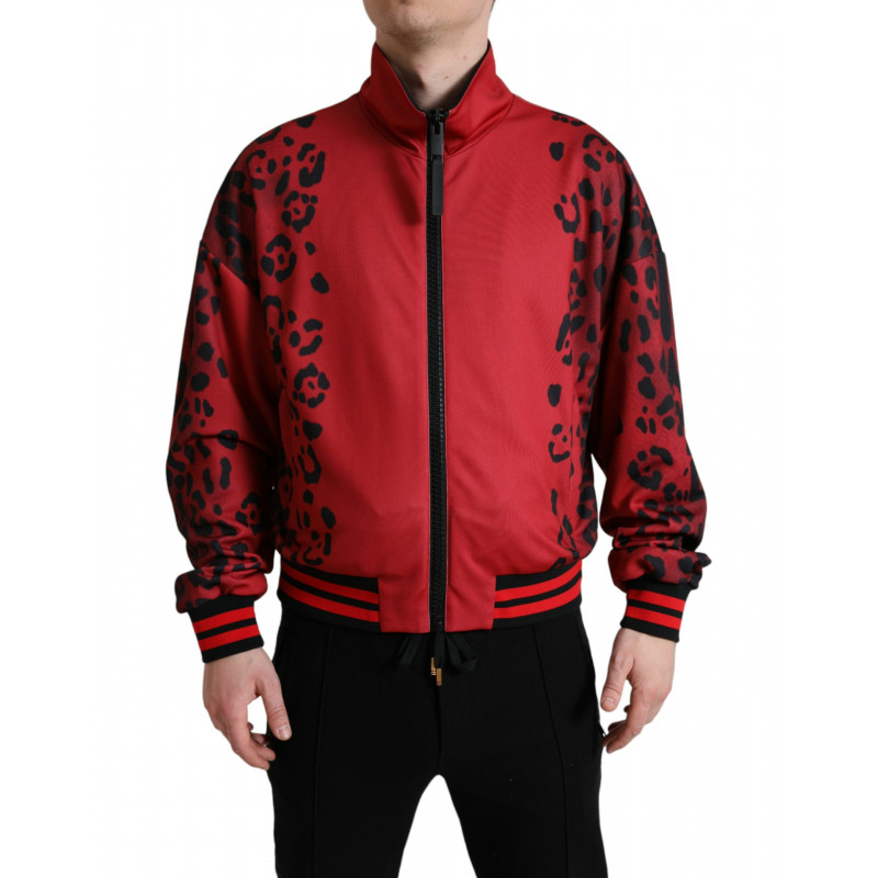 Giacca bomber poliestere leopardato rosso cerniera intera - IT52 - L