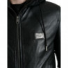 Giacca in pelle nera con cappuccio e zip intera con logo - IT48 - M