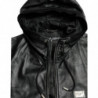 Giacca in pelle nera con cappuccio e zip intera con logo - IT48 - M