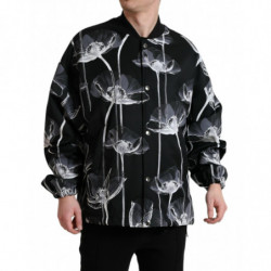 Giubbotto bomber abbottonato lana nera stampa floreale - IT54 - XL