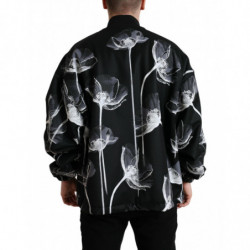 Giubbotto bomber abbottonato lana nera stampa floreale - IT54 - XL