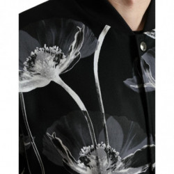 Giubbotto bomber abbottonato lana nera stampa floreale - IT54 - XL