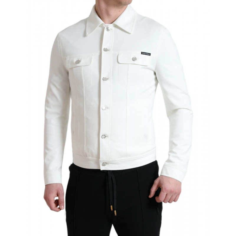 Giacca in denim con colletto elasticizzato in cotone bianco - IT48 - M