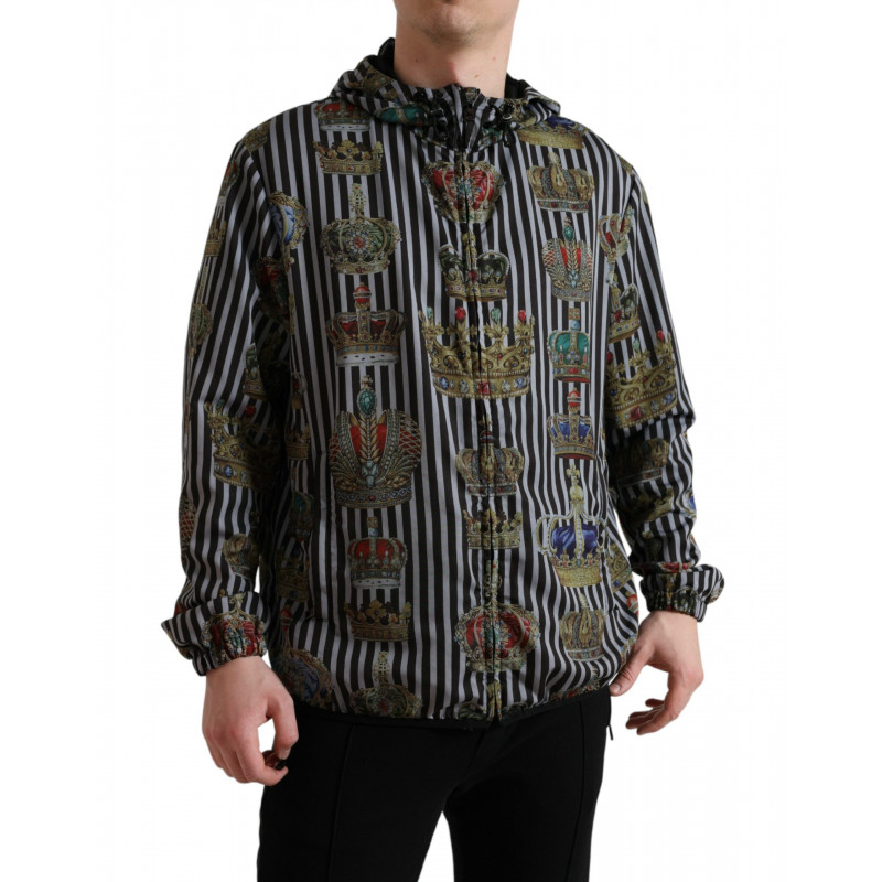 Giacca con cappuccio con corona a righe bianche nere - IT50 - L