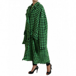 Giacca cappotto lungo a maniche lunghe pied de poule verde - IT40-S
