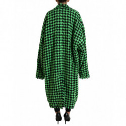 Giacca cappotto lungo a maniche lunghe pied de poule verde - IT40-S