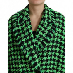 Giacca cappotto lungo a maniche lunghe pied de poule verde - IT40-S