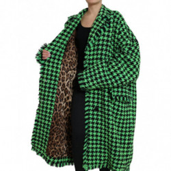 Giacca cappotto lungo a maniche lunghe pied de poule verde - IT40-S