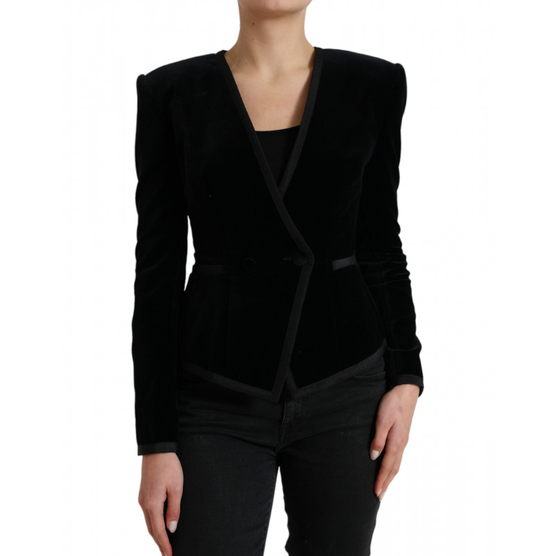 Giacca doppiopetto in cotone velluto nero - IT40-S