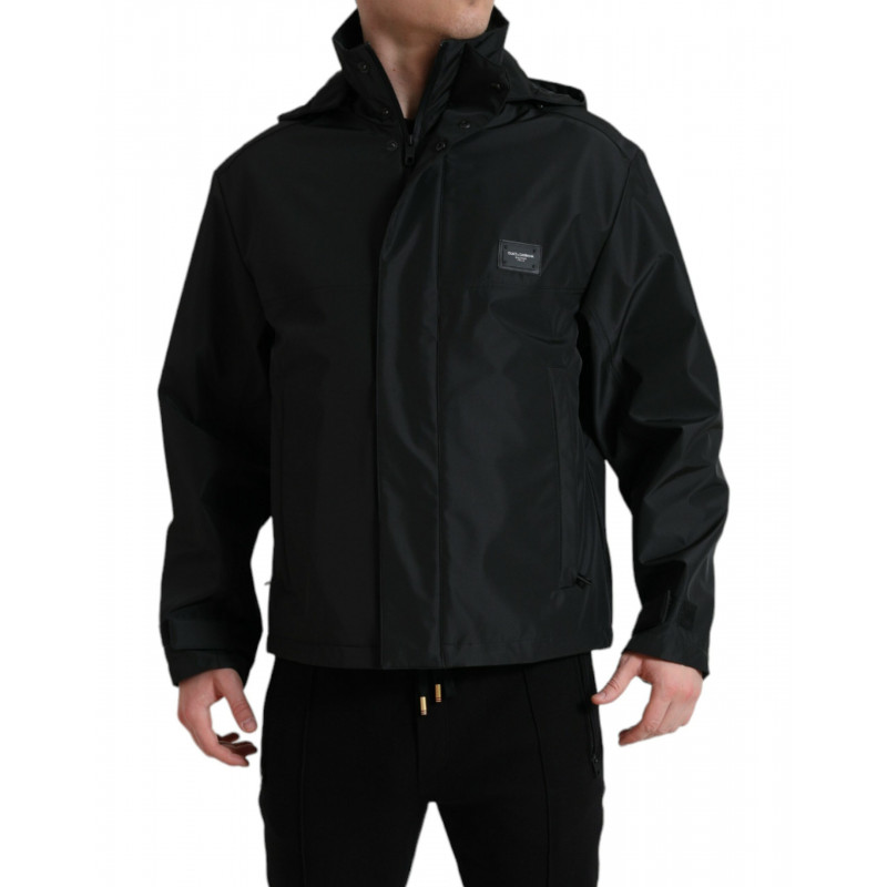 Giacca con cappuccio con placca con logo in poliestere nero - IT48 - M