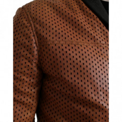 Giacca Traforata In Pelle Di Agnello Marrone - IT48 - M