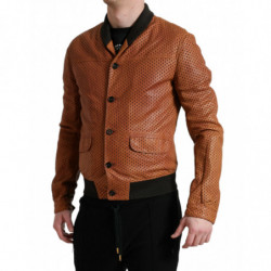 Giacca Traforata In Pelle Di Agnello Marrone - IT44 - XS