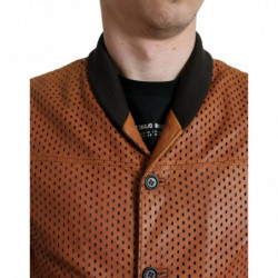 Giacca Traforata In Pelle Di Agnello Marrone - IT50 - L