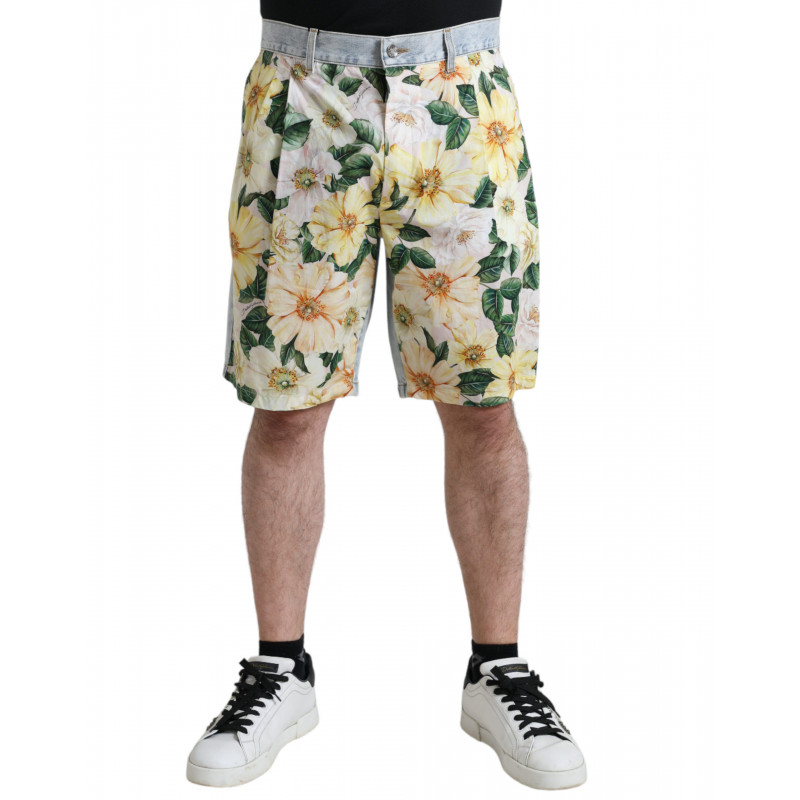 Bermuda in denim con stampa floreale multicolor - IT50 - L