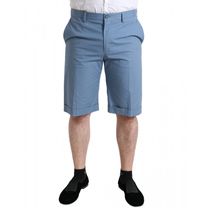 Bermuda da uomo con orlo ripiegato in cotone azzurro cielo - IT50 - L